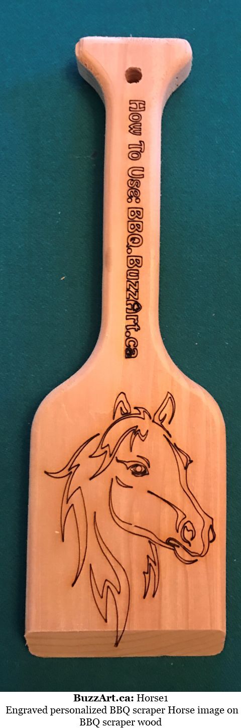 Engraved personalized BBQ scraper Horse image on BBQ scraper wood